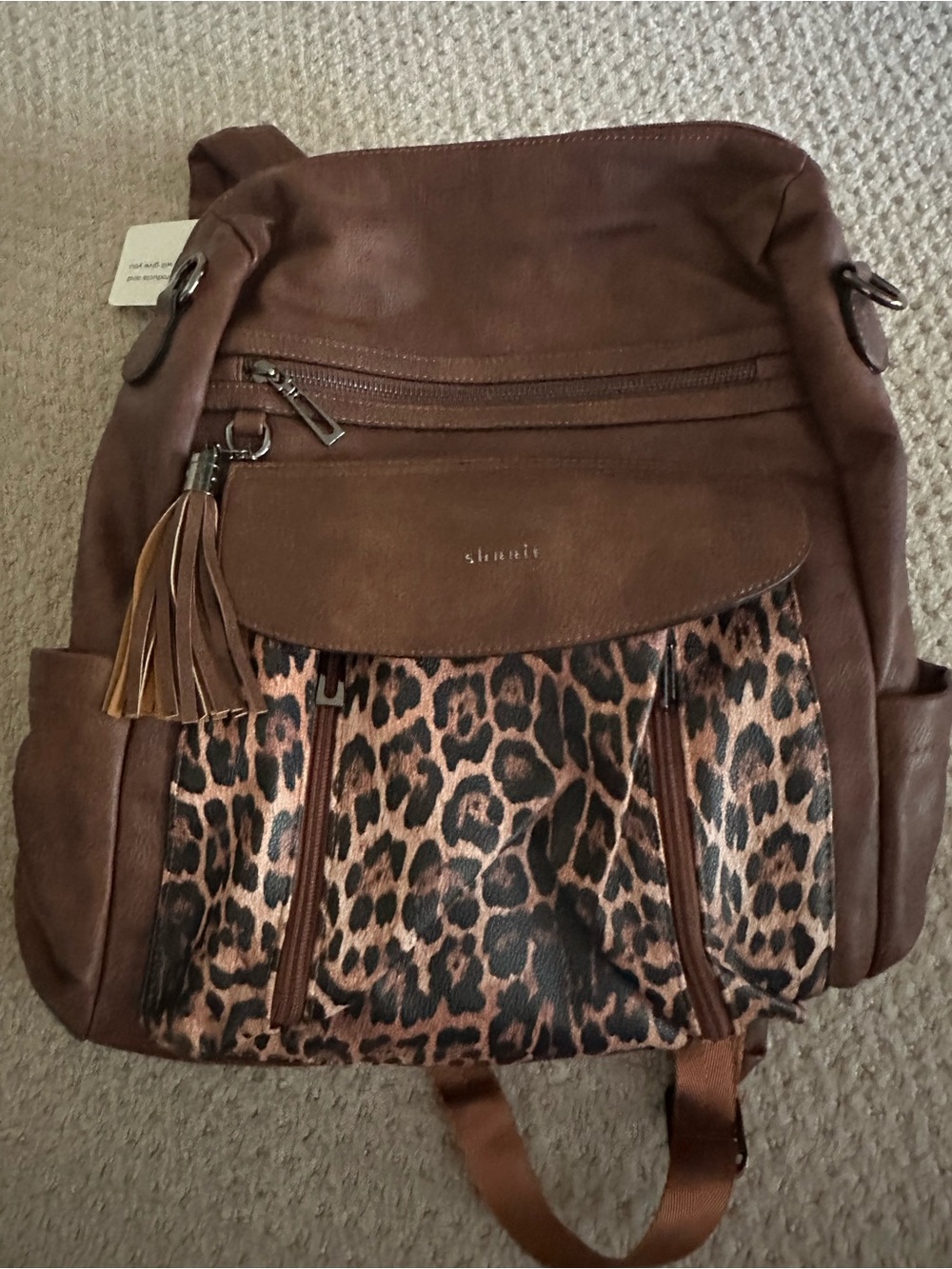Unknown Brand Brown Leopard Print Faux Leather Backpack